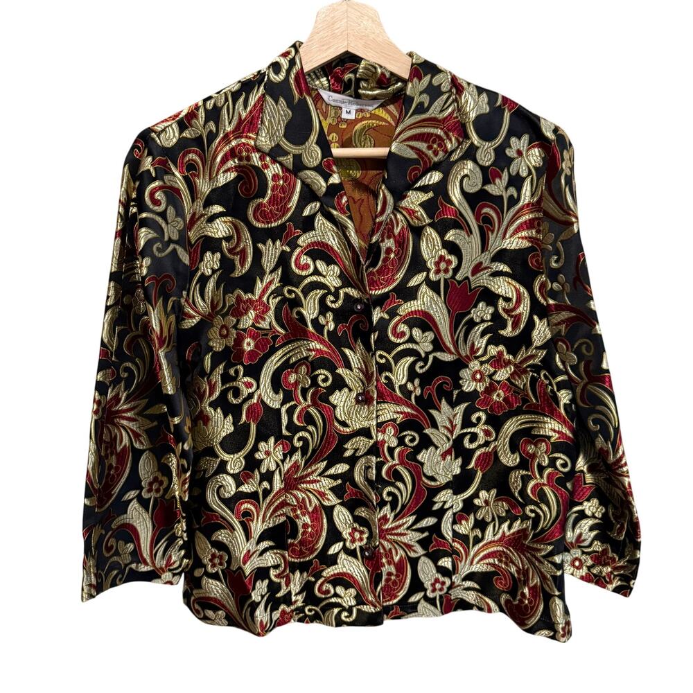 Vintage? Connie Roberson Jacket Womens Sz M Black Floral Silk Embroidered Ornate